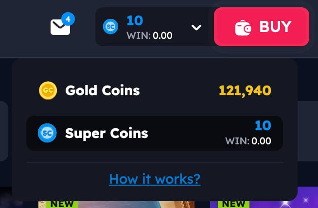 NoLimitCoins Gold Coins and Super Coins account balance.